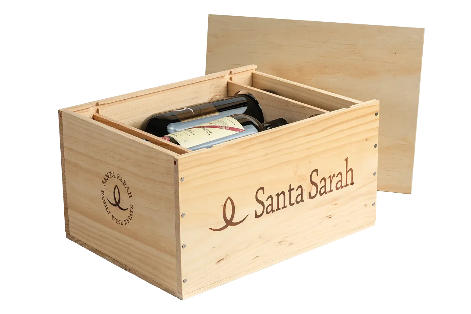 Red wines for enthusiasts in a wooden crate